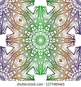 Traditional Ornamental Floral Pattern For Fashion Print. Ethnic Mandala Decoration. Blue, green color. Vector illustration.
