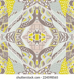 Traditional ornamental paisley bandanna. Hand drawn background with artistic pattern. Bright colors. Seamless pattern can be used for wallpaper, fills, background