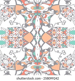 Traditional ornamental paisley bandanna. Hand drawn background with artistic pattern.  Seamless pattern can be used for wallpaper, fills, background.