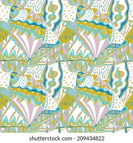 Traditional ornamental pattern. Hand drawn colorful aztec pattern with artistic elements. Pastel colors. Seamless pattern can be used for wallpaper, pattern fills, surface textures.