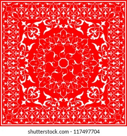 Traditional Ornamental Red and White Bandana Design