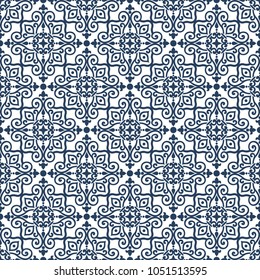 Traditional ornate decorative tiled pattern. Ornamental seamless background. Arabic retro wallpaper. Vector illustration