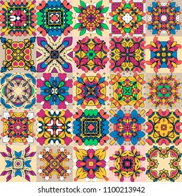 Traditional ornate  decorative tiles . Abstract background. Vector hand drawn illustration , Ceramic products . Set of mandalas.