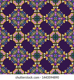 Traditional ornate  decorative tiles . Abstract background. Vector  illustration , Embroidery colorful simplified ethnic  pattern .
