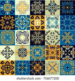 Traditional ornate  decorative tiles . Abstract background. Vector hand drawn illustration , Ceramic products . Set of mandalas.