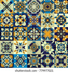 Traditional ornate  decorative tiles . Abstract background. Vector hand drawn illustration , Ceramic products . Set of mandalas.