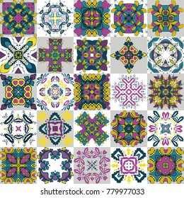 Traditional ornate  decorative tiles . Abstract background. Vector hand drawn illustration , Ceramic products . Set of mandalas.