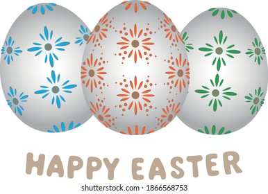 traditional ornate easter eggs banner with text, modern card, element isolated on white Background