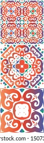 Traditional ornate mexican talavera. Bathroom design. Collection of vector seamless patterns. Red abstract backgrounds for web backdrop, print, pillows, surface texture, wallpaper, towels.
