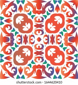 Traditional ornate mexican talavera. Bathroom design. Vector seamless pattern trellis. Red abstract background for web backdrop, print, pillows, surface texture, wallpaper, towels.