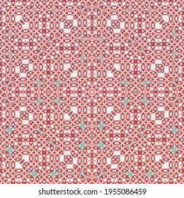 Traditional ornate mexican talavera. Bathroom design. Vector seamless pattern flyer. Red abstract background for web backdrop, print, pillows, surface texture, wallpaper, towels.