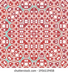 Traditional ornate mexican talavera. Bathroom design. Vector seamless pattern flyer. Red abstract background for web backdrop, print, pillows, surface texture, wallpaper, towels.