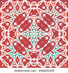 Traditional ornate mexican talavera. Bathroom design. Vector seamless pattern flyer. Red abstract background for web backdrop, print, pillows, surface texture, wallpaper, towels.