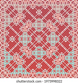 Traditional ornate mexican talavera. Bathroom design. Vector seamless pattern flyer. Red abstract background for web backdrop, print, pillows, surface texture, wallpaper, towels.