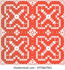 Traditional ornate mexican talavera. Bathroom design. Vector seamless pattern illustration. Red abstract background for web backdrop, print, pillows, surface texture, wallpaper, towels.