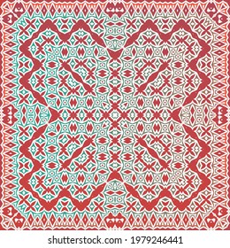 Traditional ornate mexican talavera. Bathroom design. Vector seamless pattern flyer. Red abstract background for web backdrop, print, pillows, surface texture, wallpaper, towels.
