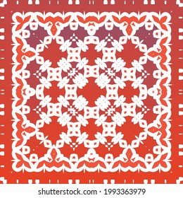 Traditional ornate mexican talavera. Bathroom design. Vector seamless pattern trellis. Red abstract background for web backdrop, print, pillows, surface texture, wallpaper, towels.