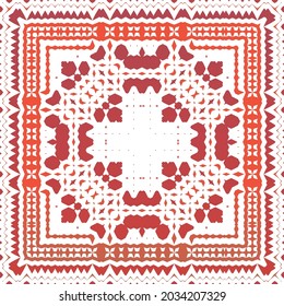 Traditional ornate mexican talavera. Bathroom design. Vector seamless pattern flyer. Red abstract background for web backdrop, print, pillows, surface texture, wallpaper, towels.