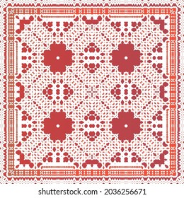 Traditional ornate mexican talavera. Bathroom design. Vector seamless pattern flyer. Red abstract background for web backdrop, print, pillows, surface texture, wallpaper, towels.
