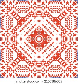 Traditional ornate mexican talavera. Bathroom design. Vector seamless pattern concept. Red abstract background for web backdrop, print, pillows, surface texture, wallpaper, towels.