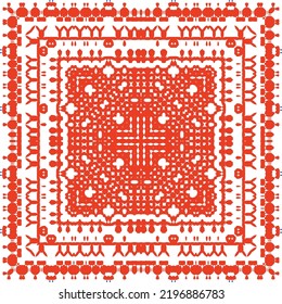 Traditional ornate mexican talavera. Bathroom design. Vector seamless pattern concept. Red abstract background for web backdrop, print, pillows, surface texture, wallpaper, towels.