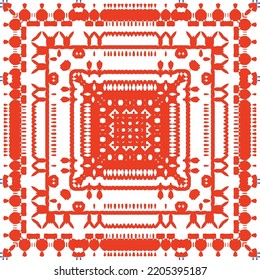 Traditional ornate mexican talavera. Bathroom design. Vector seamless pattern concept. Red abstract background for web backdrop, print, pillows, surface texture, wallpaper, towels.