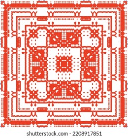 Traditional ornate mexican talavera. Bathroom design. Vector seamless pattern concept. Red abstract background for web backdrop, print, pillows, surface texture, wallpaper, towels.