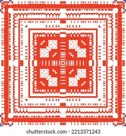 Traditional ornate mexican talavera. Bathroom design. Vector seamless pattern concept. Red abstract background for web backdrop, print, pillows, surface texture, wallpaper, towels.
