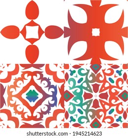Traditional ornate mexican talavera. Collection of vector seamless patterns. Creative design. Red abstract backgrounds for web backdrop, print, pillows, surface texture, wallpaper, towels.