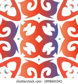 Traditional ornate mexican talavera. Colored design. Vector seamless pattern trellis. Red abstract background for web backdrop, print, pillows, surface texture, wallpaper, towels.