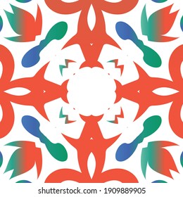 Traditional ornate mexican talavera. Colored design. Vector seamless pattern theme. Red abstract background for web backdrop, print, pillows, surface texture, wallpaper, towels.