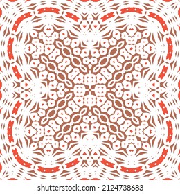 Traditional ornate mexican talavera. Colored design. Vector seamless pattern flyer. Red abstract background for web backdrop, print, pillows, surface texture, wallpaper, towels.