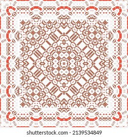 Traditional ornate mexican talavera. Colored design. Vector seamless pattern flyer. Red abstract background for web backdrop, print, pillows, surface texture, wallpaper, towels.