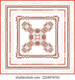 Traditional ornate mexican talavera. Colored design. Vector seamless pattern flyer. Red abstract background for web backdrop, print, pillows, surface texture, wallpaper, towels.