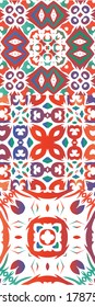Traditional ornate mexican talavera. Creative design. Set of vector seamless patterns. Red abstract backgrounds for web backdrop, print, pillows, surface texture, wallpaper, towels.