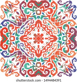 Traditional ornate mexican talavera. Fashionable design. Vector seamless pattern frame. Red abstract background for web backdrop, print, pillows, surface texture, wallpaper, towels.