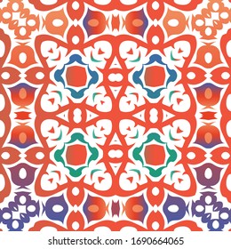 Traditional ornate mexican talavera. Fashionable design. Vector seamless pattern frame. Red abstract background for web backdrop, print, pillows, surface texture, wallpaper, towels.