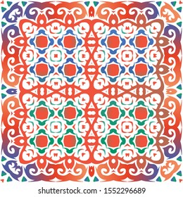 Traditional ornate mexican talavera. Geometric design. Vector seamless pattern trellis. Red abstract background for web backdrop, print, pillows, surface texture, wallpaper, towels.