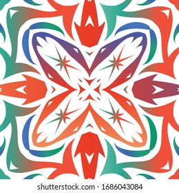 Traditional ornate mexican talavera. Geometric design. Vector seamless pattern watercolor. Red abstract background for web backdrop, print, pillows, surface texture, wallpaper, towels.