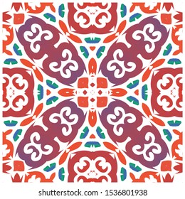 Traditional ornate mexican talavera. Graphic design. Vector seamless pattern elements. Red abstract background for web backdrop, print, pillows, surface texture, wallpaper, towels.