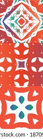 Traditional ornate mexican talavera. Graphic design. Set of vector seamless patterns. Red abstract backgrounds for web backdrop, print, pillows, surface texture, wallpaper, towels.