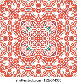 Traditional ornate mexican talavera. Hand drawn design. Vector seamless pattern watercolor. Red abstract background for web backdrop, print, pillows, surface texture, wallpaper, towels.