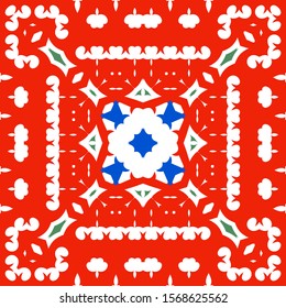 Traditional ornate mexican talavera. Hand drawn design. Vector seamless pattern watercolor. Red abstract background for web backdrop, print, pillows, surface texture, wallpaper, towels.