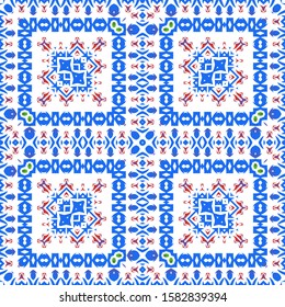 Traditional ornate mexican talavera. Hand drawn design. Vector seamless pattern watercolor. Red abstract background for web backdrop, print, pillows, surface texture, wallpaper, towels.