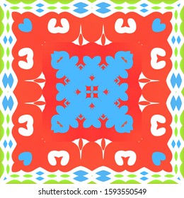 Traditional ornate mexican talavera. Hand drawn design. Vector seamless pattern watercolor. Red abstract background for web backdrop, print, pillows, surface texture, wallpaper, towels.