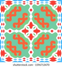 Traditional ornate mexican talavera. Hand drawn design. Vector seamless pattern watercolor. Red abstract background for web backdrop, print, pillows, surface texture, wallpaper, towels.