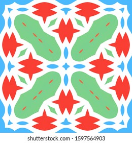 Traditional ornate mexican talavera. Hand drawn design. Vector seamless pattern watercolor. Red abstract background for web backdrop, print, pillows, surface texture, wallpaper, towels.