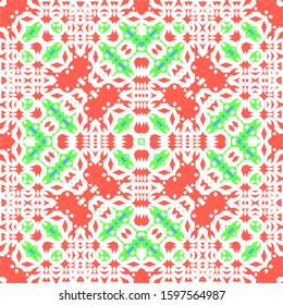 Traditional ornate mexican talavera. Hand drawn design. Vector seamless pattern watercolor. Red abstract background for web backdrop, print, pillows, surface texture, wallpaper, towels.