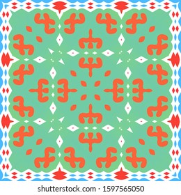 Traditional ornate mexican talavera. Hand drawn design. Vector seamless pattern watercolor. Red abstract background for web backdrop, print, pillows, surface texture, wallpaper, towels.