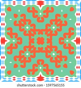 Traditional ornate mexican talavera. Hand drawn design. Vector seamless pattern watercolor. Red abstract background for web backdrop, print, pillows, surface texture, wallpaper, towels.